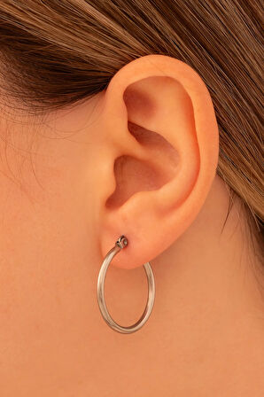 Ottoman 20mm Halka Kesim Yuvarlak Model Çelik Kadın Küpe - Gkpyvrlkkpe-gms