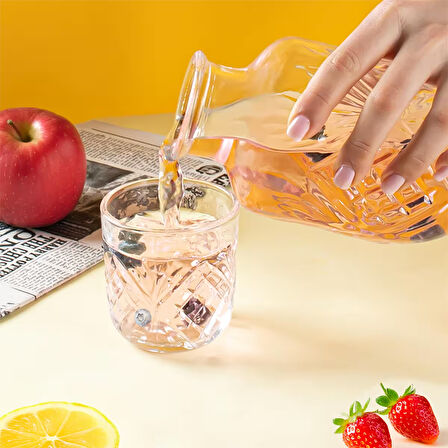 Porsima 002 Başucu Sürahisi Bardaklı Sürahi 550+150 Ml Sürahi Seti Cam Sürahi