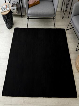 Tappeto Rex Tavşanı Dekoratif Post Peluş Halı Siyah (Tüy Yüksekliği 22 mm)