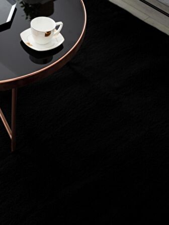 Tappeto Rex Tavşanı Dekoratif Post Peluş Halı Siyah (Tüy Yüksekliği 22 mm)