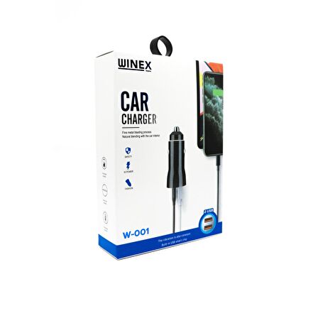 Winex W001 USB A Çift Çıkışlı 3.1A Araç Şarj Aleti Beyaz