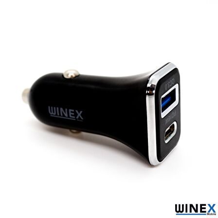 Winex USBA-PD18W Çift Çıkışlı Araç Şarj Aleti Siyah