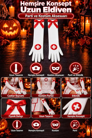 Hemşire Konsept Uzun Kostüm Eldiveni Halloween Cadılar Bayramı Parti Kostüm Etkinlik Aksesuarı
