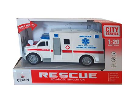 Ctoy Işıklı Ve Sesli Sürtmeli Ambulans 1:20 WY670A