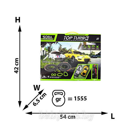 3in1 Top Turbo Yarış Seti - 2 Kişilik, Polis ve Taksi Arabaları, 280cm Yarış Pisti - 45 Parça