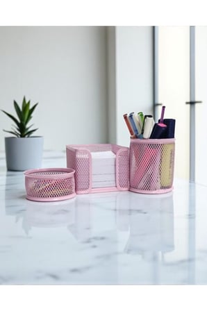 Masaüstü Perfore 3`lü Toz Pembe Kalemlik