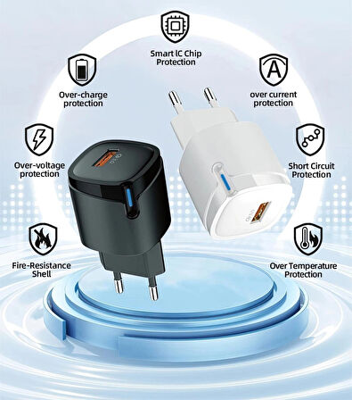 ULTRA KALİTELİ OC-3.0 18W HIZLI ŞARJ ADAPTÖRÜ(AKILLI ÇİP/LED IŞIK/1M TYPE-C KABLO)
