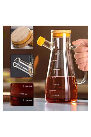 Dekorasyaa 2'li Cam Bambu Kapaklı Tepsili Yağdanlık 900ml