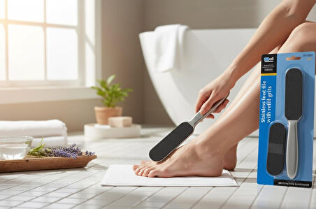 DX Nail Stainless Foot File with Refill Grits - Paslanmaz Çelik Ayak Törpüsü (Yedekli Model)