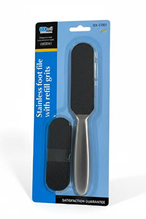 DX Nail Stainless Foot File with Refill Grits - Paslanmaz Çelik Ayak Törpüsü (Yedekli Model)