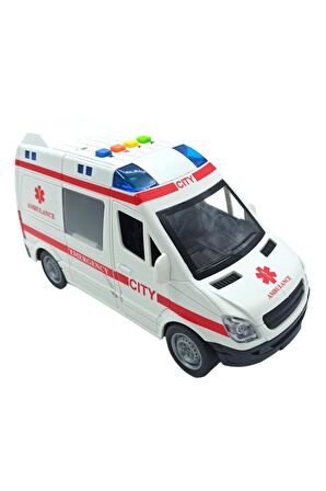 Ambulans Sesli Işıklı Kapıları Açılan 21cm. Sürtmeli Oyuncak Ambulans