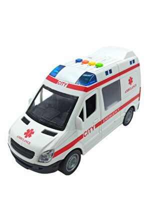 Ambulans Sesli Işıklı Kapıları Açılan 21cm. Sürtmeli Oyuncak Ambulans