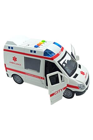 Ambulans Sesli Işıklı Kapıları Açılan 21cm. Sürtmeli Oyuncak Ambulans