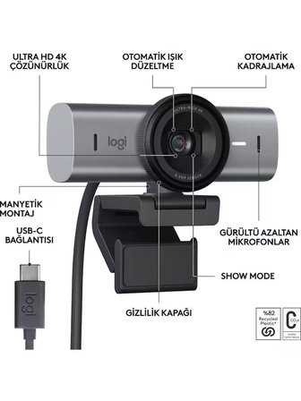 LOGİTECH MX Brio Ultra HD 4K 1080p Mikrofonlu Webcam Koyu Gri (960-001549)