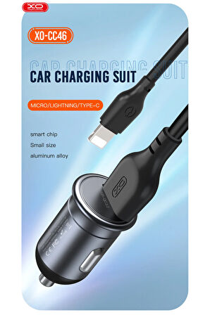 CC46 Araç Şarj Cihazı Lightning, 18W Hızlı Şarj, 12V-24V, USB-A, Aşırı Isınma ve Kısa Devre Koruması