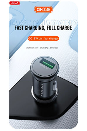 CC46 Araç Şarj Cihazı Lightning, 18W Hızlı Şarj, 12V-24V, USB-A, Aşırı Isınma ve Kısa Devre Koruması
