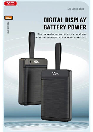 XO Yüksek Kapasiteli Hızlı Şarj PowerBank, Kamp, Doğal Afet, Uzun Yolculuk, 22.5W Hızlı Şarj, LED Gösterge, LED Işık, Güvenli Şarj, 3 USB, 1 Type-C,1 Lightning, 1 Micro Usb Giriş (30000mAh PR156)