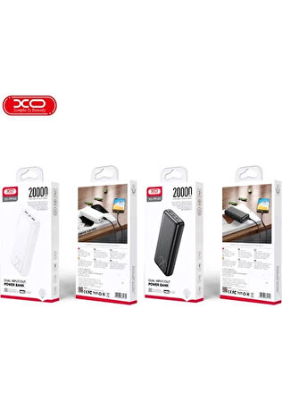 XO PowerBank, Li-Polimer Pil, Çift Giriş Portlu, USB-A Çıkışlı, LED Şarj Göstergesi, Taşınabilir (Siyah, 20000mAh PR183)