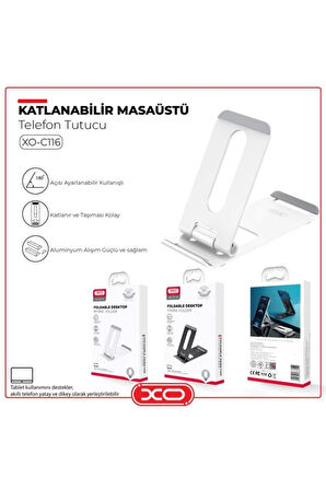 -C116 Silver Katlanabilir Masaüstü Telefon Tutucu