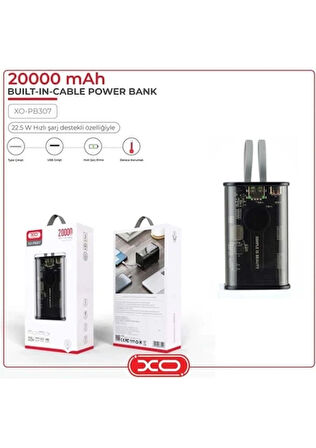 Xo 22.5W Type-C Iphone Uyumlu Çift Kablolu Usb-C 20000 Mah Taşınabilir Şarj Aleti Powerbank PB307