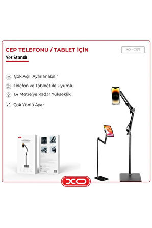 1.35 Metre Metal Açı Ayarlı Ev Ofis Youtuber Influencer Video Çekim Telefon Tutucu Standı C137