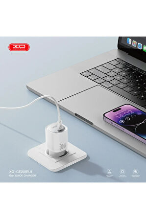 Hızlı Şarj Adaptörü CE20|GaN|Lightning Kablo|30W Max Power|Akım Korumalı,Tablet,Notebook,Cep Telefon