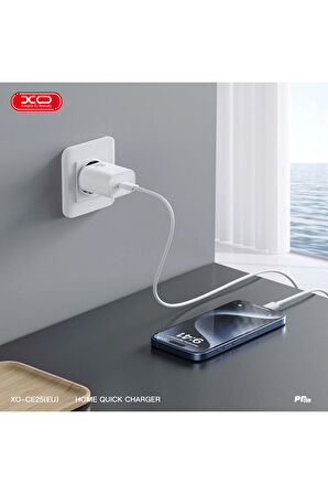 Hızlı Şarj Adaptörü CE25|Lightning Kablo|25W Max Power|Akım Korumalı|Hızlı Şarj Çip|Tablet,Notebook