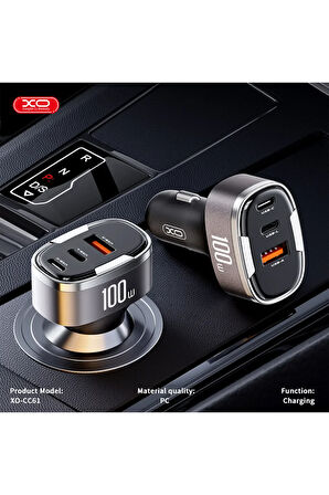 100W Araç Hızlı Şarj Adaptörü CC61,Dijital Ekran|Hızlı Şarj,1x USB-C,1x USB-A,1x Lightning