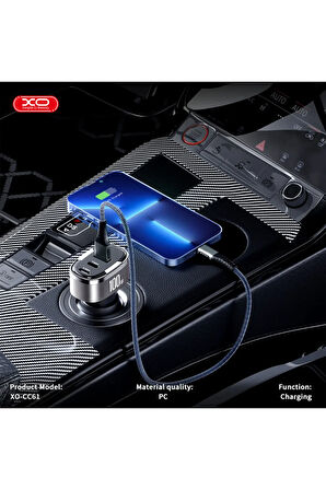 100W Araç Hızlı Şarj Adaptörü CC61,Dijital Ekran|Hızlı Şarj,1x USB-C,1x USB-A,1x Lightning