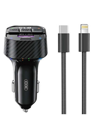 BCC17 Araç BluetoothV5.3 MP3 Ve Şarj Cihazı,Lightning Örgü Kablo,30WPD Hızlı Şarj,FM Verici,MP3/WAV