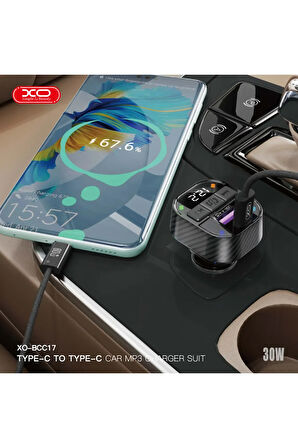 BCC17 Araç Bluetooth V5.3 MP3 Ve Şarj Cihazı, Type-C Örgü Kablo,30W PD Hızlı Şarj,FM Verici,MP3/WAV