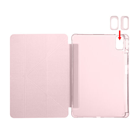 Huawei MatePad 11 inç Uyumlu Standlı Uyku Modlu Kalemlikli Trifolding Fuchsia Tablet Kılıfı