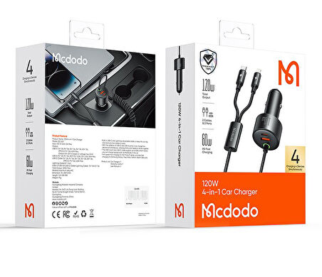 Mcdodo CC-0370 120W TypeC ıPhone Kablolu Araç Çakmak Şarj