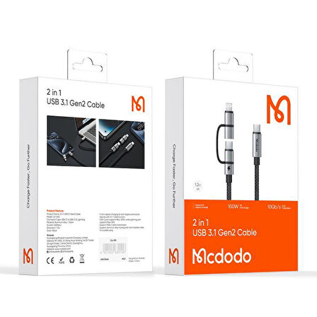 Mcdodo CA-0450 2in1 36W Typec iPhone Şarj Kablosu 1.2m - Siyah