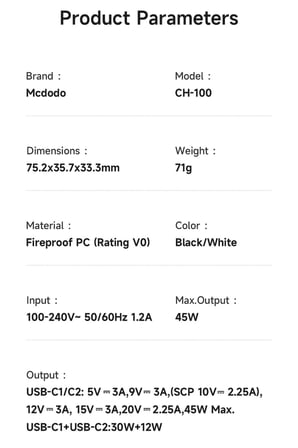 Mcdodo CH-1001 GaN Serisi 45W 2C Mini GaN Şarj Cihazı Beyaz
