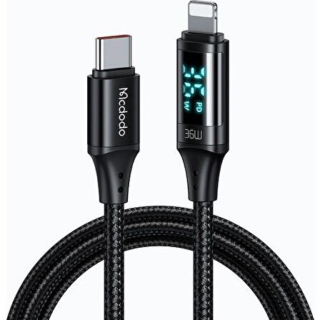 Mcdodo CA-1030 36W Pd TypeC İphone Dijital Ekranlı Hızlı Data Şarj Kablo 1.2Mt-Siyah