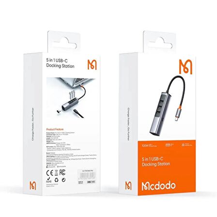 Mcdodo HU-1120 100W 1TypeC 4USB 3.0 Çoklayıcı Adaptör - Gri