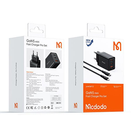 Mcdodo CH-1544 67W Gan5 Pro Typec Usb Girişli Şarj Cihazı-Typec Lightning Kablo