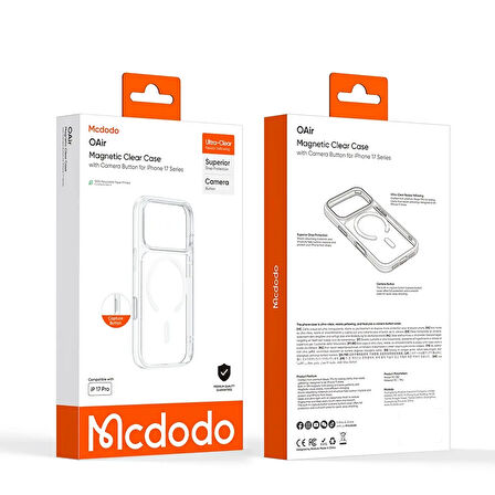 MCDODO PC-1825  iPhone 17 Pro Kamera Düğmeli Manyetik Şeffaf Kılıf