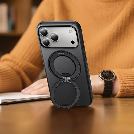 MCDODO PC-1871 iPhone 17 Pro Yakalama Düğmeli Manyetik 360° Halka Standlı Kılıf