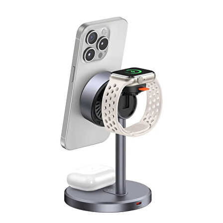 Mcdodo CH-2462 3in1 15W MagQ Qi2 Magsafe iPhone Kablosuz Şarj Standı Siyah