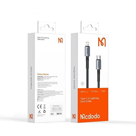 Mcdodo CA-2851 36W PD TypeC İphone Hızlı Şarj  Data Kablo 1.8m-Siyah