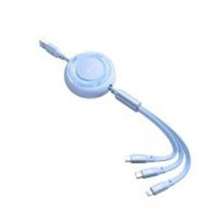 Mcdodo 3in1 CA-3572 Makaralı Iphone Micro TypeC Şarj Data Kablo 1.2m-Mavi