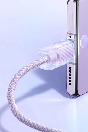 MCDODO CA-3672 Crystal Serisi Type-c Type-c 100W PD Hızlı Şarj ve  Örgü Kablo Mor 1.2m