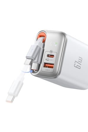 MCDODO CH-4103 Freego 67w GaN Hızlı   Dahili Geri Sarılabilir Type-c Kablolu Şarj Cihazı Beyaz