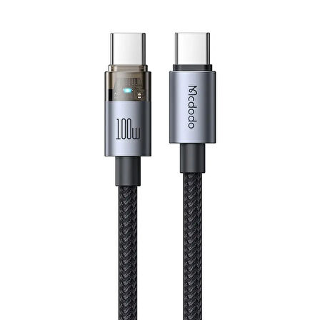 MCDODO CA-5580 TYPE-C TO TYPE-C 100W 1.2M ŞEFFAF KABLO Şarj ışıklı