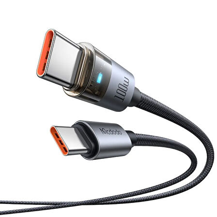 MCDODO CA-5580 TYPE-C TO TYPE-C 100W 1.2M ŞEFFAF KABLO Şarj ışıklı