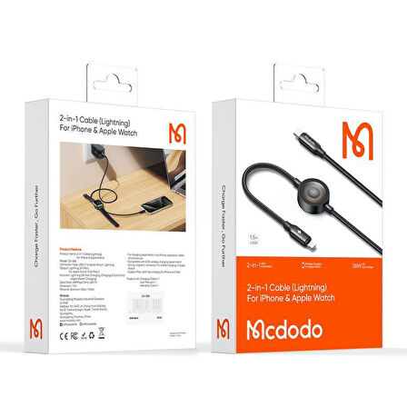 Mcdodo CA-5680 36W Typec iPhone ve Watch Hızlı Şarj Kablosu 1.5m - Siyah