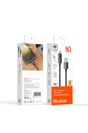 MCDODO CA-6520 USB-A TO USB-C KABLOSU YATAY LED EKRANLI SİYAH