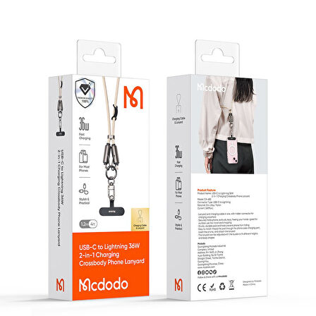 Mcdodo CA-6821 36W TypeC iPhone Çok İşlevli Çapraz Boyun Askılı Kablosu 1.2M -Haki